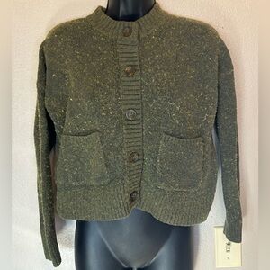 Madewell Colburne Woold-Blend Speckled Green Cropped Boxy Cardigan Sweater Sz XS
